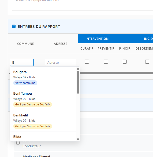 Sélecteur de commune